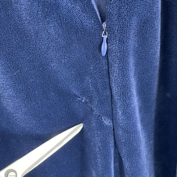 Vintage Lisanne Navy Blue Velour 1/2 Zip Velvet Robe Housecoat Women's Small - Picture 11 of 11